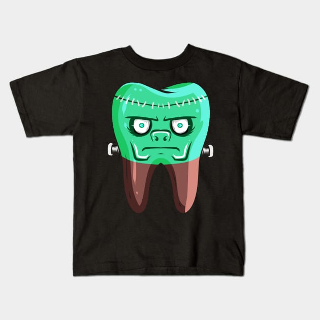 Frankenstein Tooth For Dentist On Halloween Kids T-Shirt by SinBle